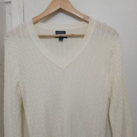Tommy Hil womens medium 100% pima cotton cable knit ivory lightweight sweater - Picture 4 of 8